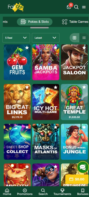 Fair Go Casino Mobile Preview 1