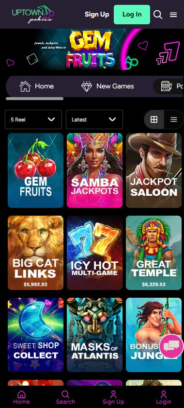 Uptown Pokies Casino Mobile Preview 1