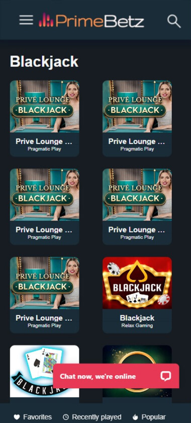 PrimeBetz Casino Mobile Preview 2