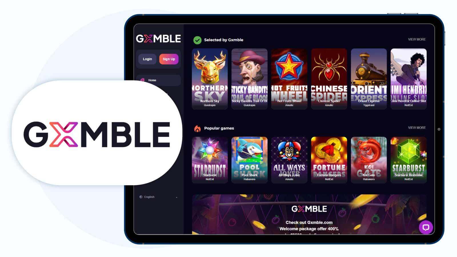 5. Gxmble Casino Best First Deposit Bonus with Low Wagering Requirements
