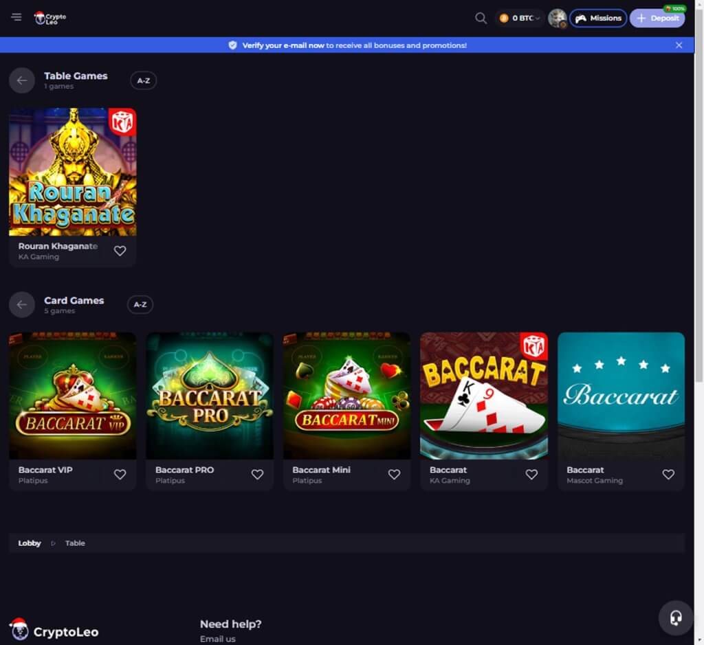 cryptoleo-casino-table-games-collection-review