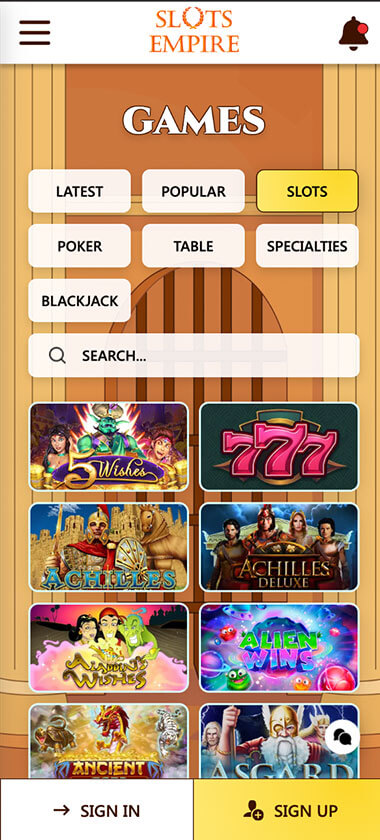 Slots Empire Casino Mobile Preview 1