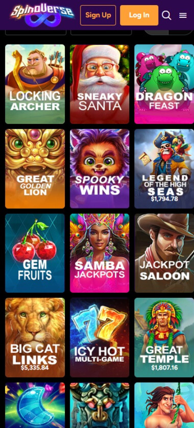 SpinoVerse Casino Mobile Preview 1