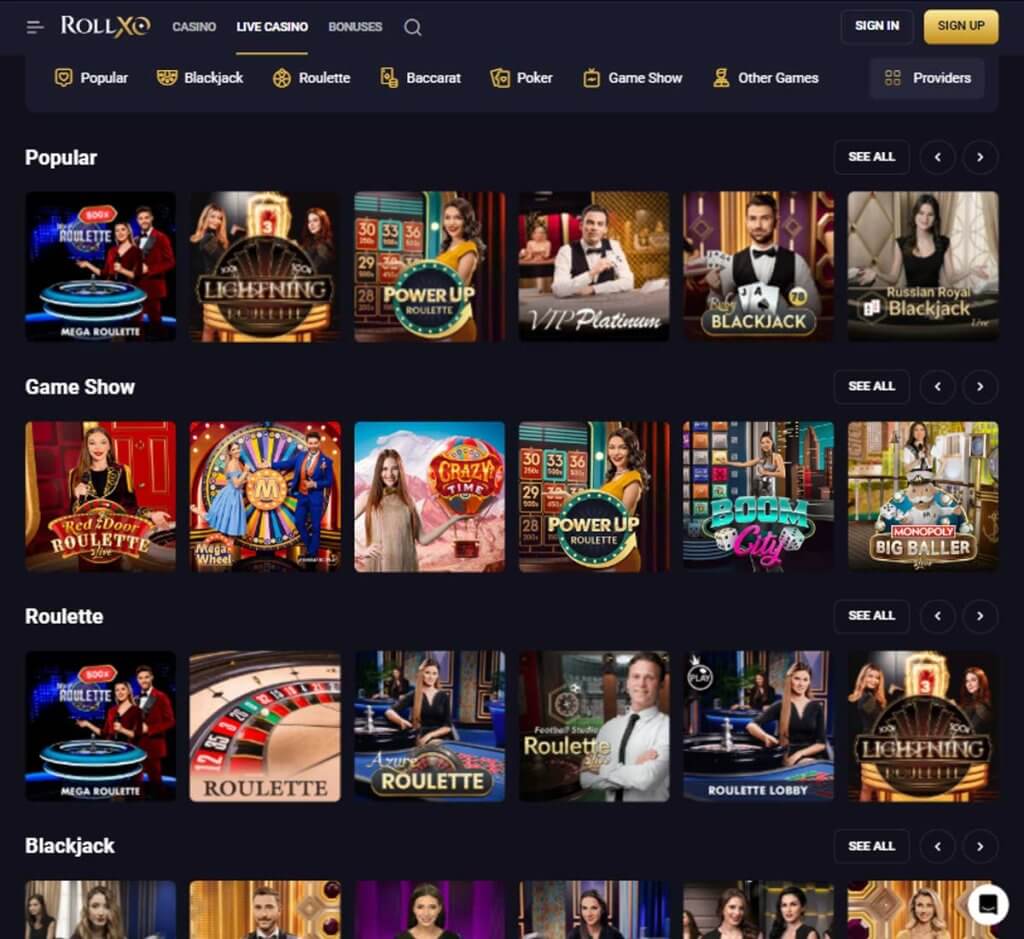 Rollxo Casino live dealer games mobile review