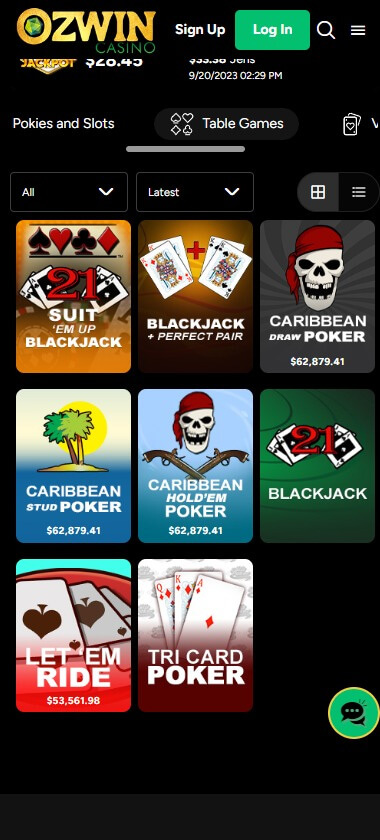 ozwin casino-table-games-collection-mobile-review