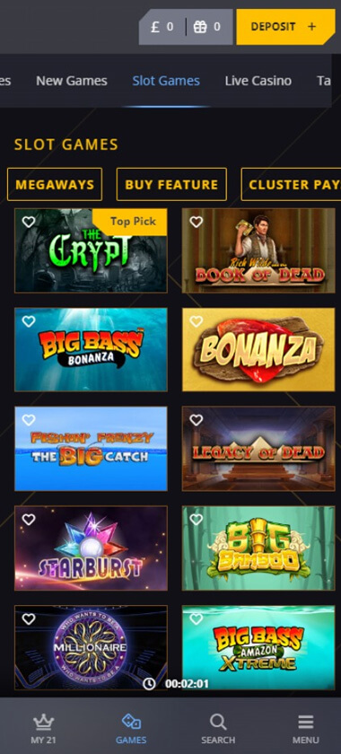 21 Casino Mobile Preview 1