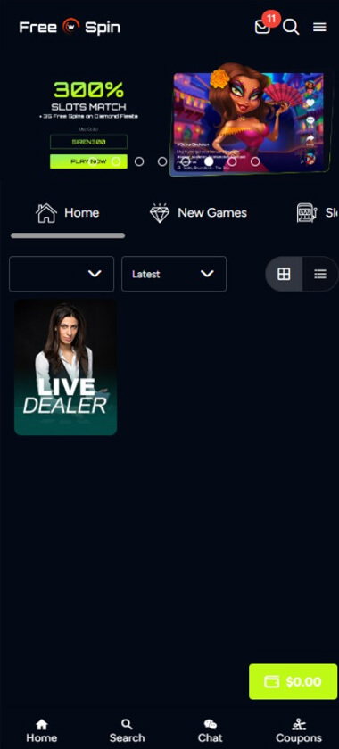 FreeSpin Casino Mobile Preview 1