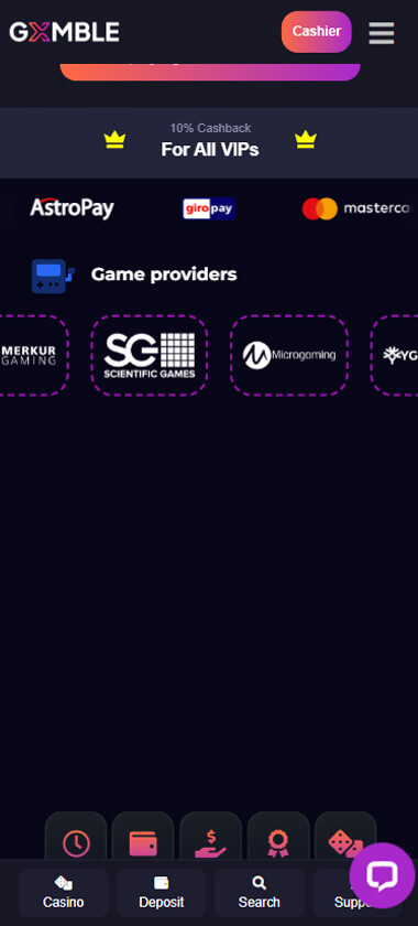Gxmble Casino Mobile Preview 1