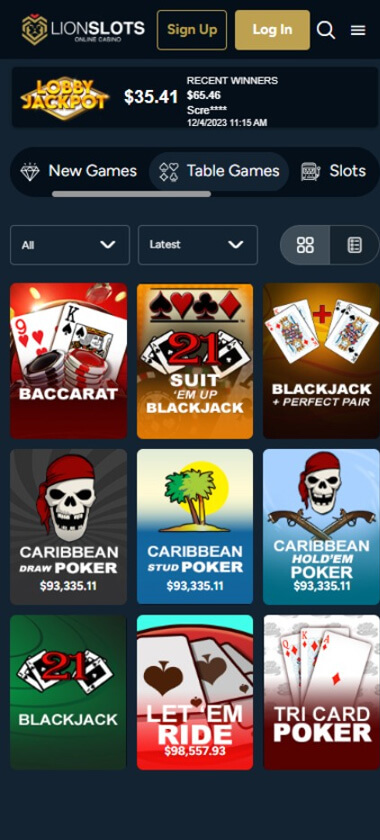 lion-slots-casino-table-games-collection-mobile-review