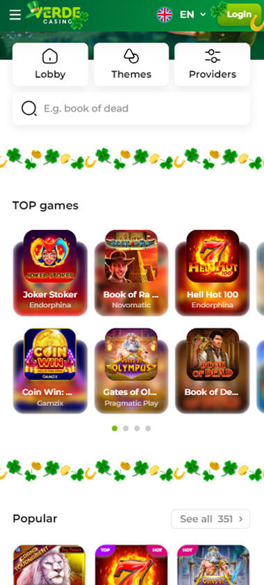 VerdeCasino Mobile Preview 1