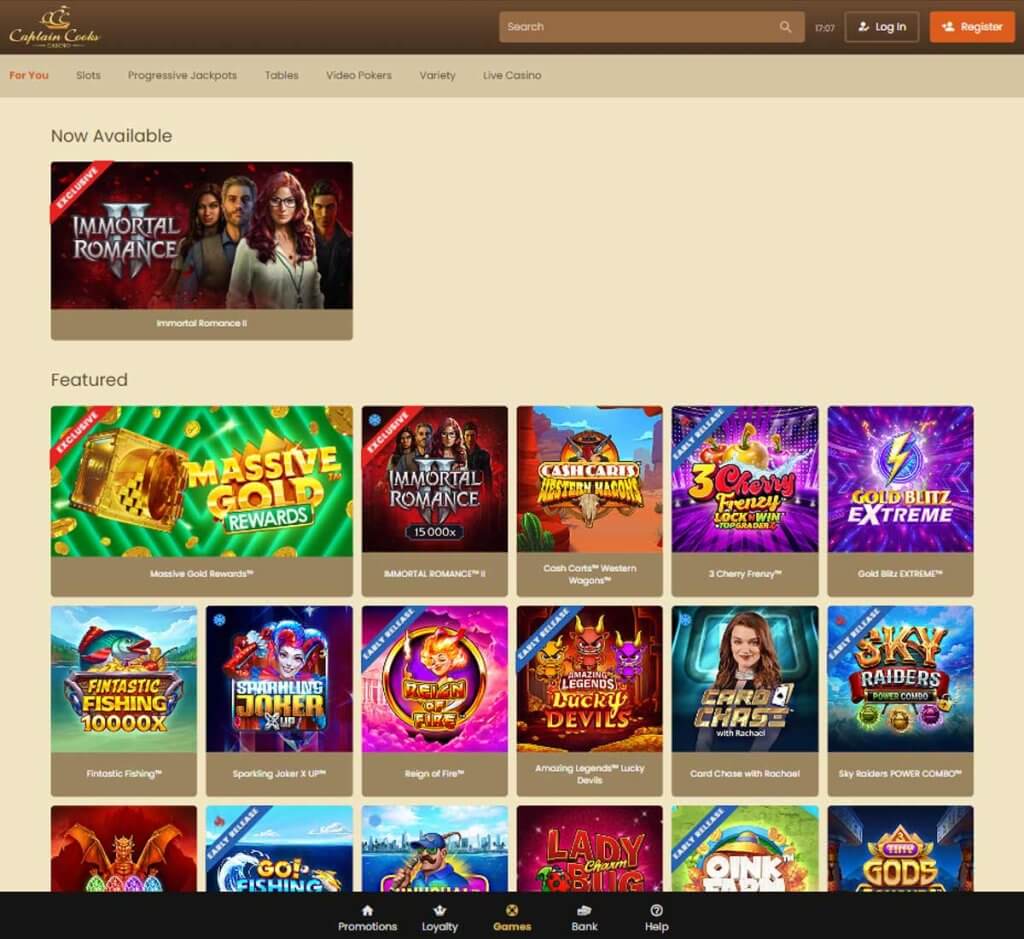 Captain Cooks Casino home page review Captain Cooks Casino home page review