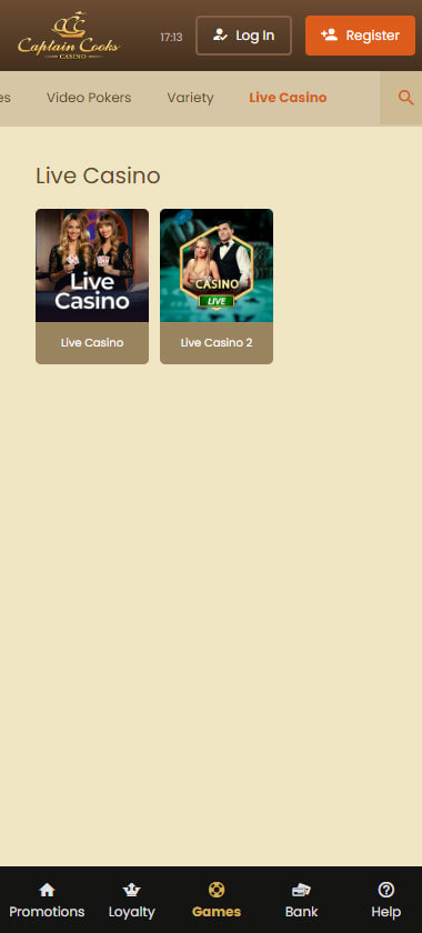 Captain Cooks Casino live dealer games mobile review Captain Cooks Casino live dealer games mobile review