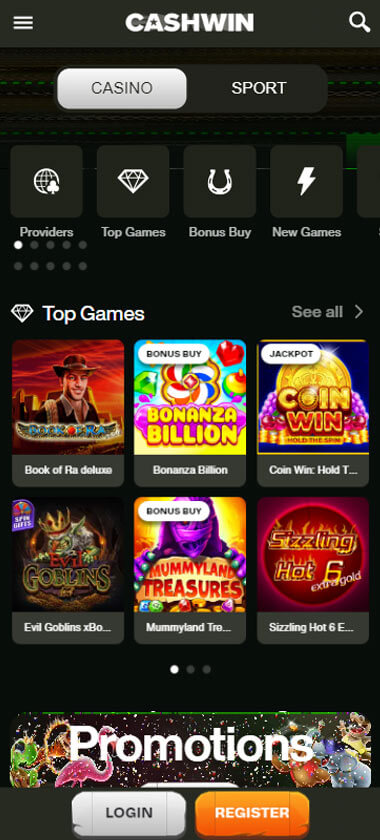 CashWin Casino Mobile Preview 1