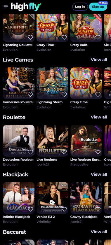 Highflybet Casino Mobile Preview 1