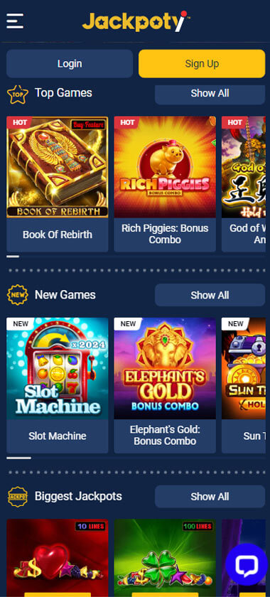 Jackpoty Casino game types mobile review