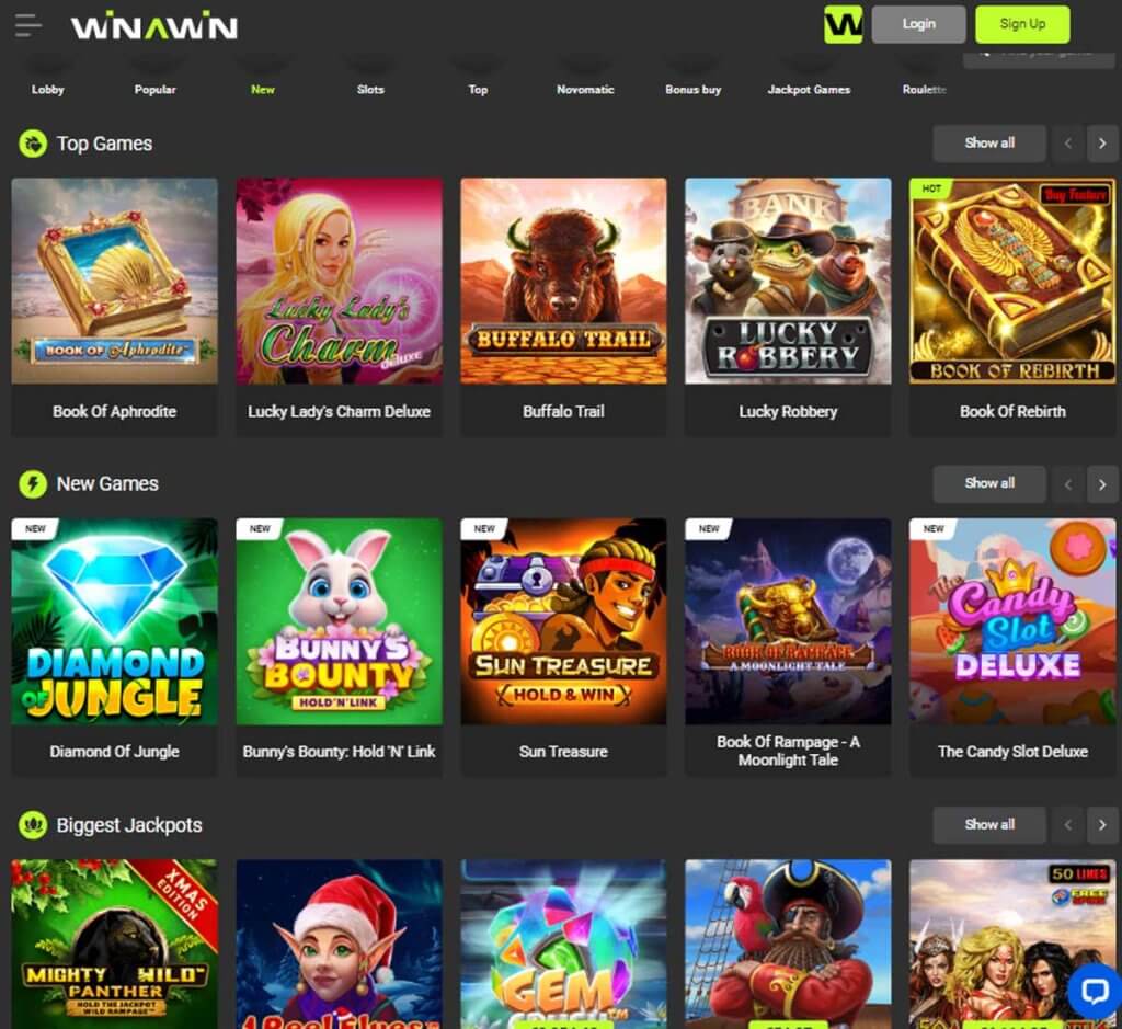 Winawin Casino home page review