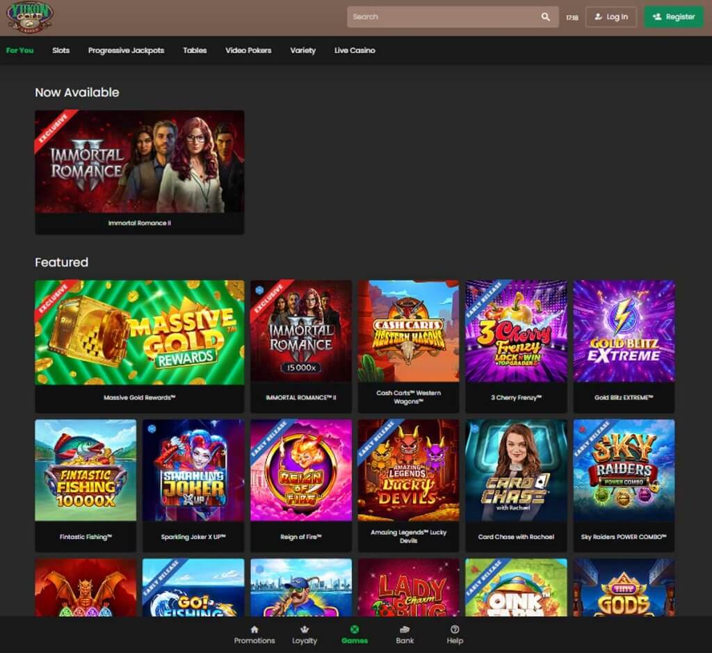 Yukon Gold Casino home page review