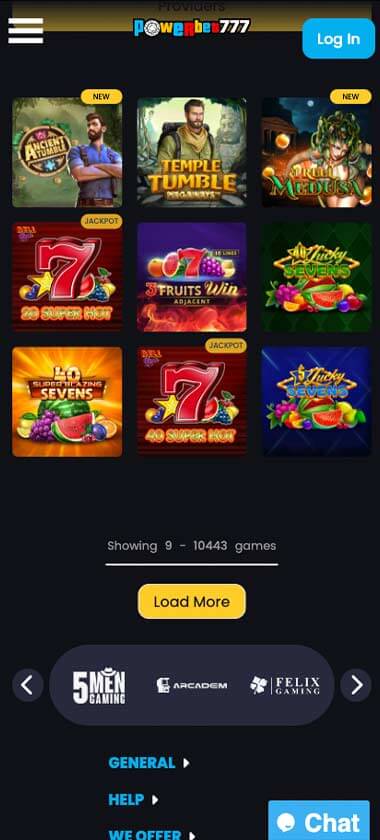 PowerBet777 Casino Mobile Preview 1