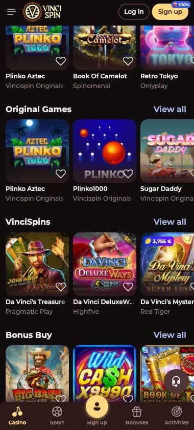 vincispin-casino-homepage-mobile-review