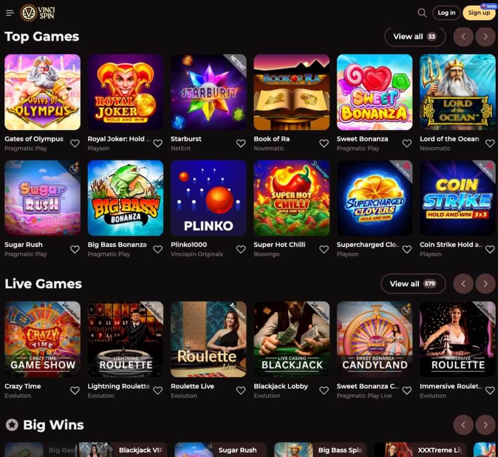 vincispin-casino-homepage-review