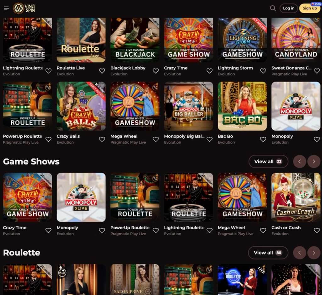 vincispin-casino-live-casino-games-collection-review