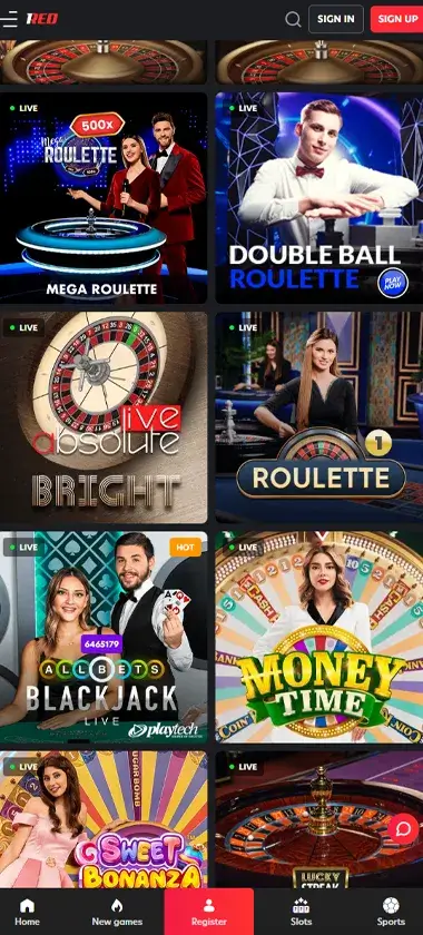 1Red Casino Mobile Preview 1