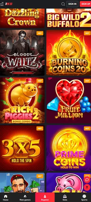1Red Casino Mobile Preview 2