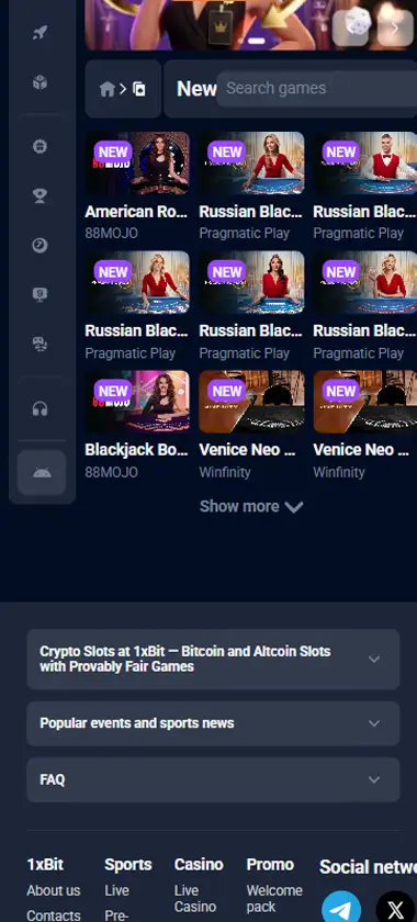 1xBit Casino Mobile Preview 1