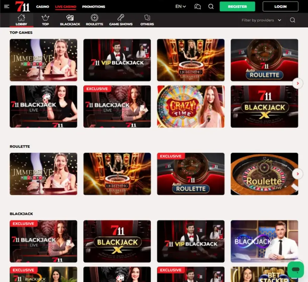 711 Casino desktop live casino lobby featuring live dealer games and real-time streaming interface - tested 711 Casino desktop live casino lobby featuring live dealer games and real-time streaming interface - tested