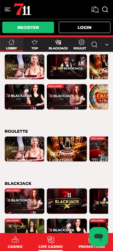 711 Casino Mobile Preview 1