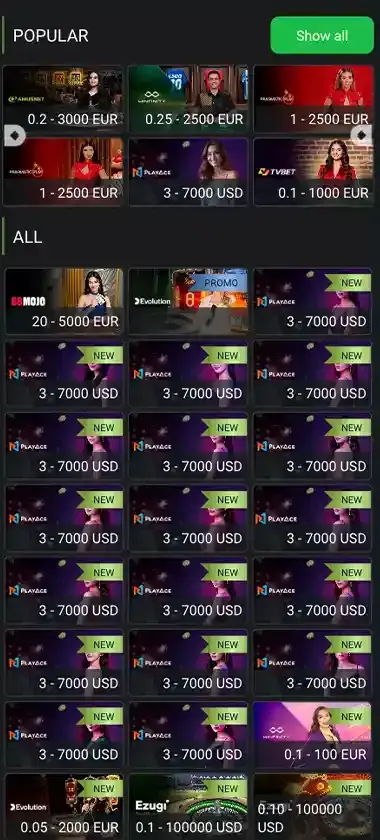 888 Starz Casino mobile live casino interface screenshot showing live dealer tables including blackjack and roulette - tested