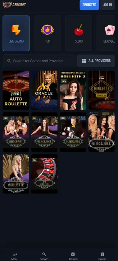 Aerobet Casino Mobile Preview 1