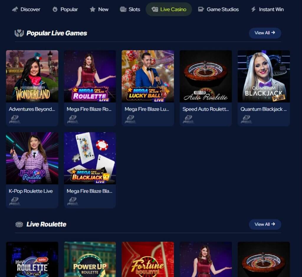 BetBeast Casino desktop live casino screenshot showing real-dealer tables including roulette, blackjack and baccarat with lobby navigation - tested