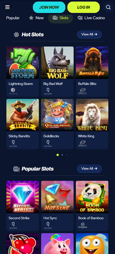 BetBeast Casino mobile slots screenshot showing slot game categories, featured titles and navigation on smartphone interface - tested