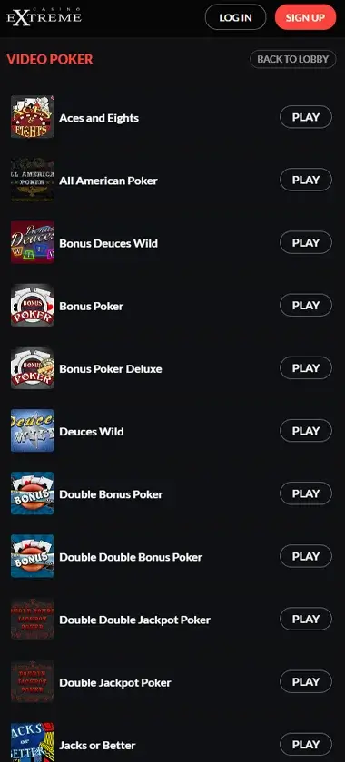 Casino Extreme mobile live casino interface screenshot showing live dealer tables including blackjack and roulette - tested