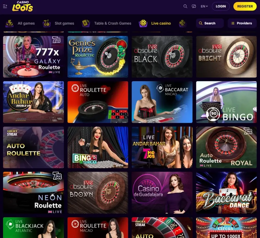 Casino Loots desktop live casino screenshot showing live dealer tables and game categories – tested Casino Loots desktop live casino screenshot showing live dealer tables and game categories – tested
