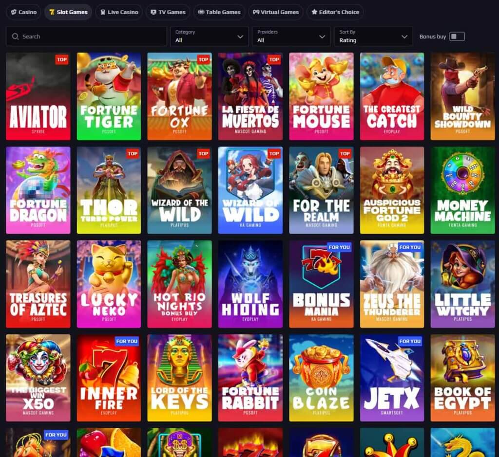 Chancer Casino desktop slots lobby screenshot presenting variety of slot games with categories and providers - verified