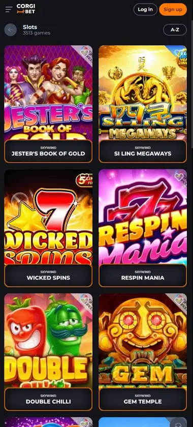 CorgiBet Casino Mobile Preview 1