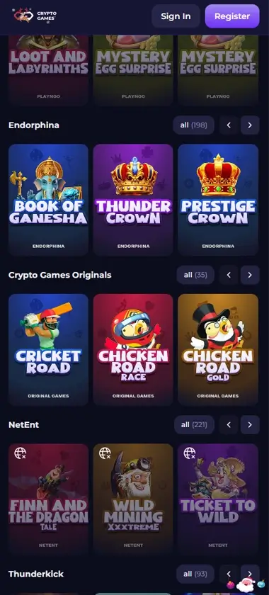 Crypto-Games Casino Mobile Preview 1