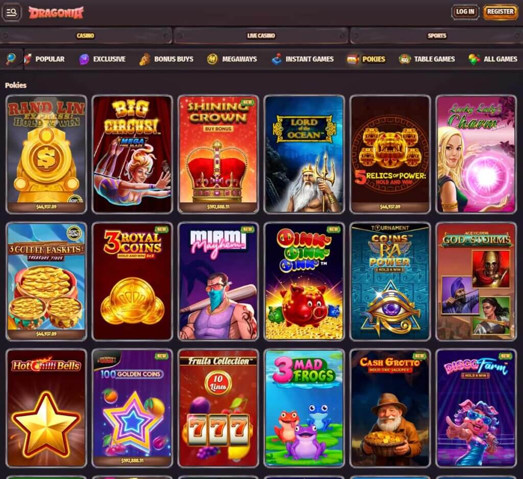 Dragonia Casino desktop slots screenshot showing slot game categories, featured titles and filtering options - tested Dragonia Casino desktop slots screenshot showing slot game categories, featured titles and filtering options - tested