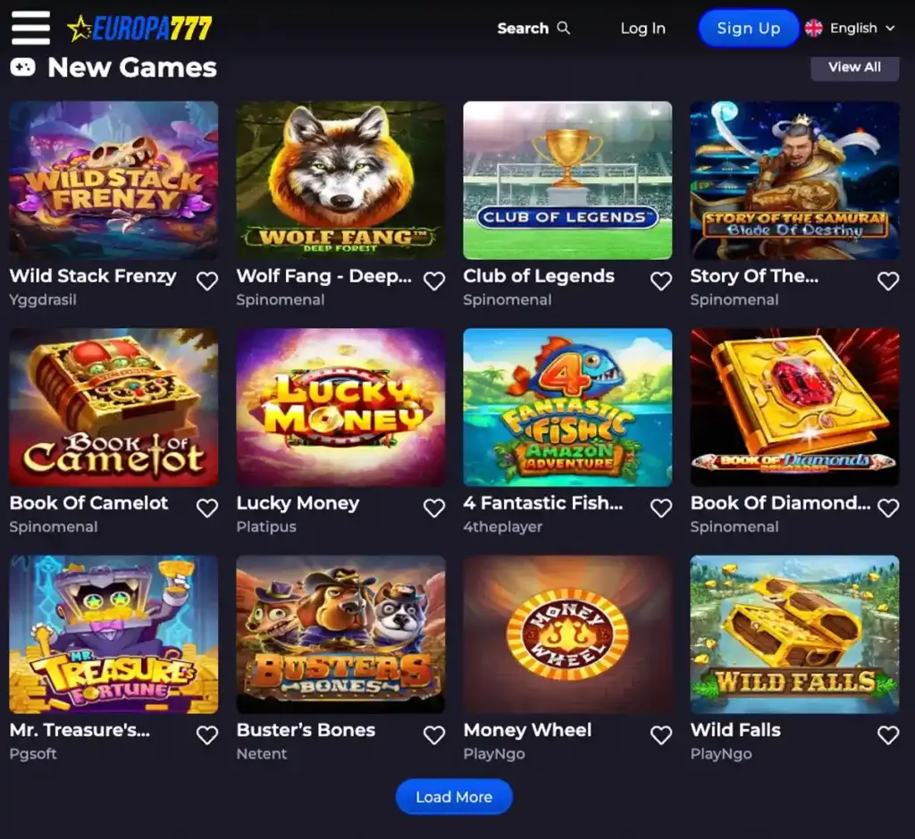 Europa777 desktop homepage screenshot showing casino lobby with featured games, promotions and top navigation - tested