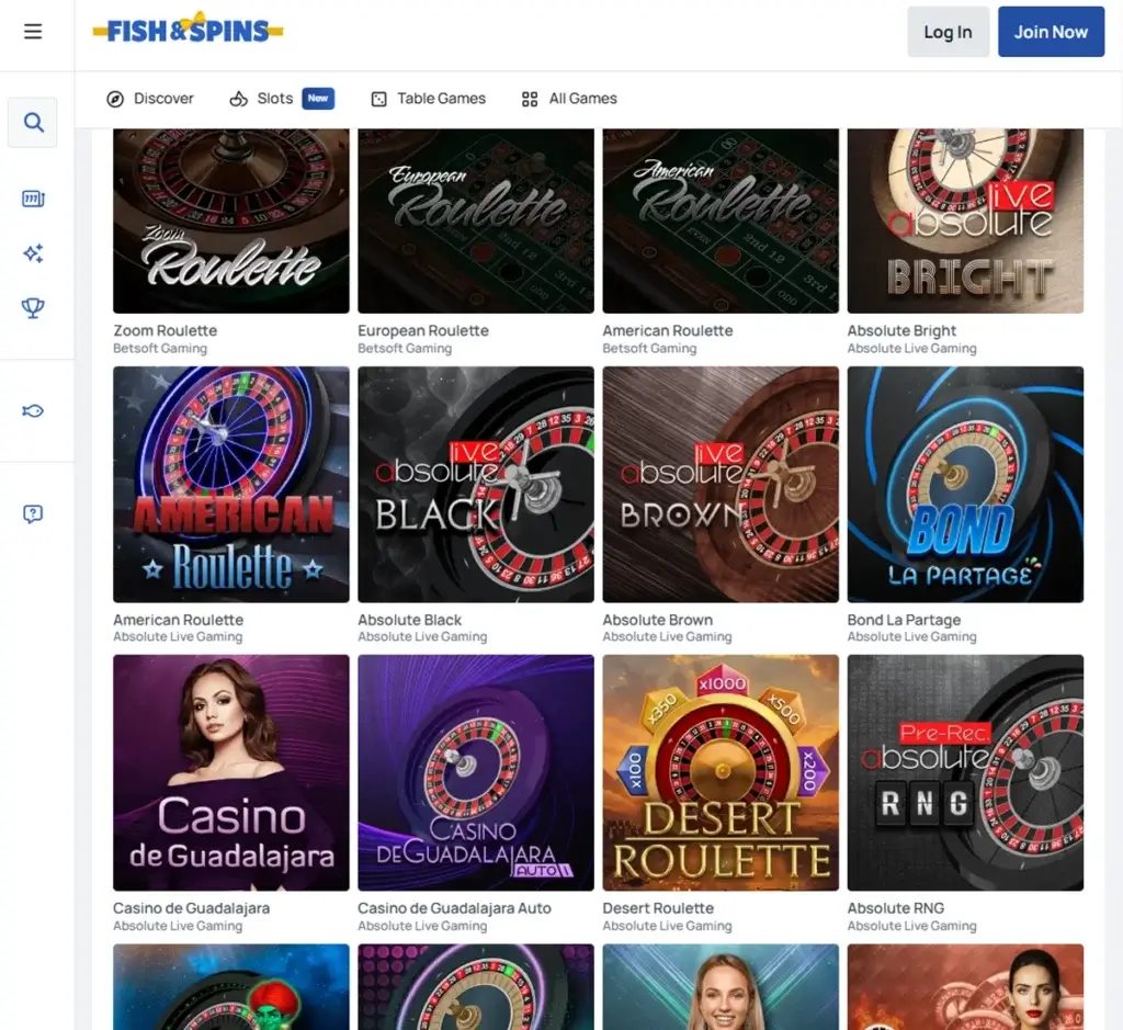Fish and Spins Casino desktop roulette screenshot showing classic and live roulette tables with betting layout – tested Fish and Spins Casino desktop roulette screenshot showing classic and live roulette tables with betting layout – tested