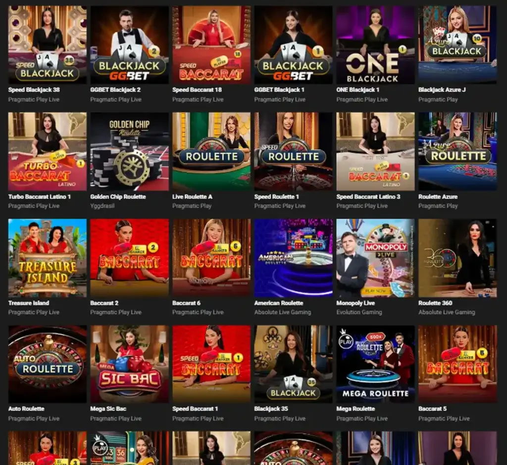 GGBet Casino desktop live casino lobby screenshot featuring live dealer games and real-time streaming interface - review testing