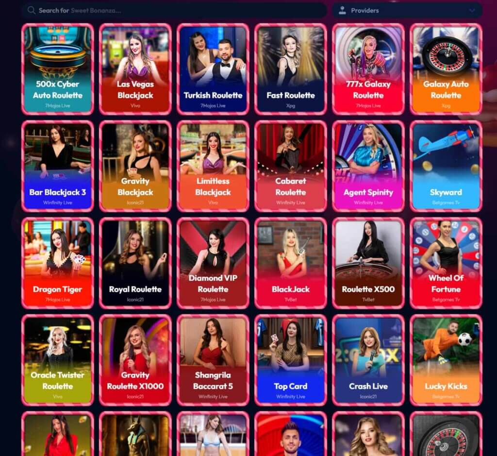 Gambiva Casino desktop live casino screenshot showing live dealer tables including blackjack, roulette, and baccarat – tested