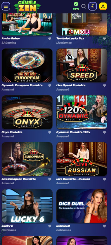 GambleZen review mobile live casino interface screenshot showing live blackjack and roulette tables - tested GambleZen review mobile live casino interface screenshot showing live blackjack and roulette tables - tested
