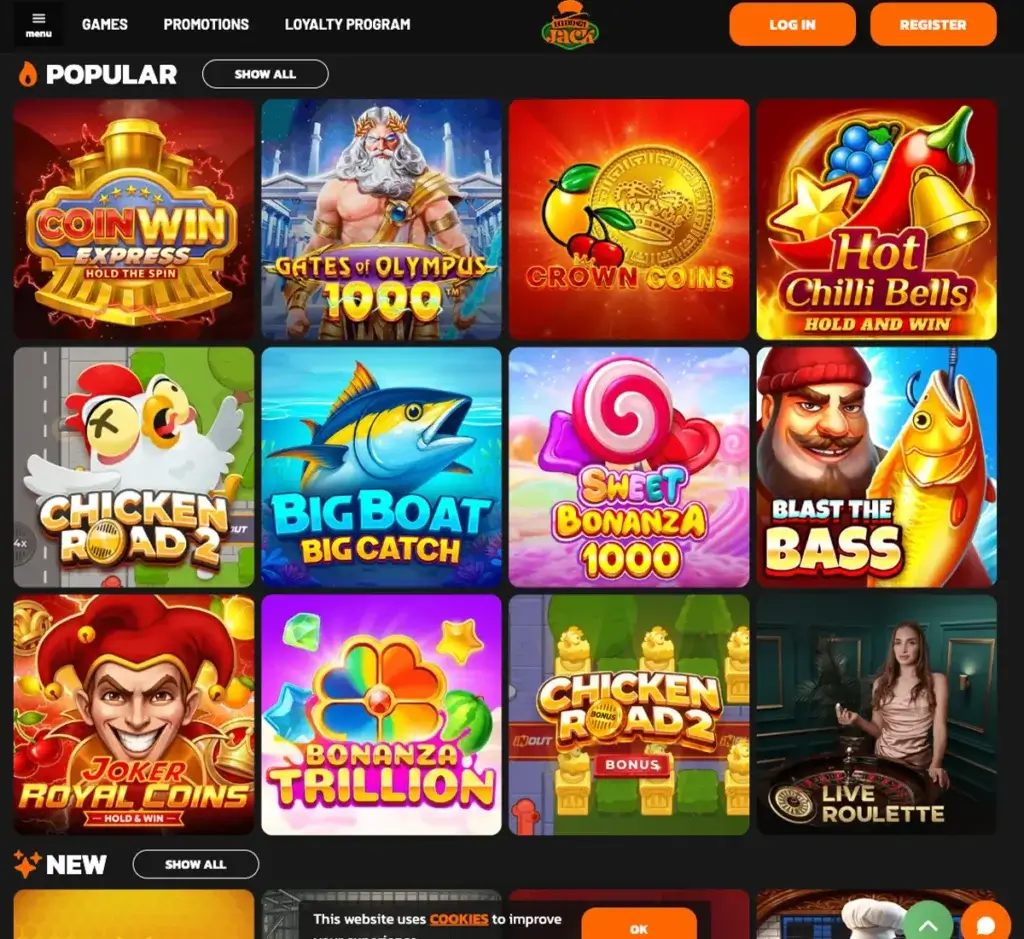 Hidden Jack Casino desktop homepage screenshot displaying hero banners, navigation menu, featured games, and promotional sections on widescreen interface - Tested Hidden Jack Casino desktop homepage screenshot displaying hero banners, navigation menu, featured games, and promotional sections on widescreen interface - Tested