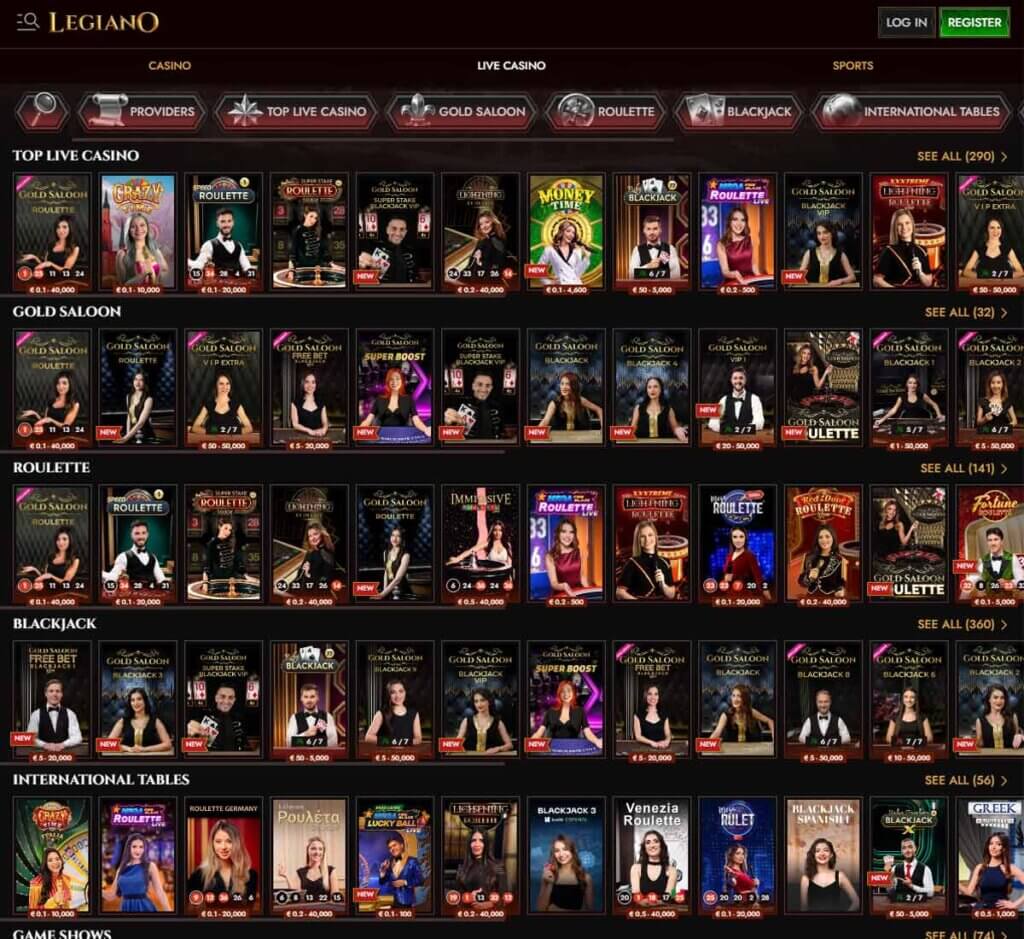 Legiano Casino desktop live casino lobby screenshot featuring live dealer games and real-time streaming interface - review testing Legiano Casino desktop live casino lobby screenshot featuring live dealer games and real-time streaming interface - review testing