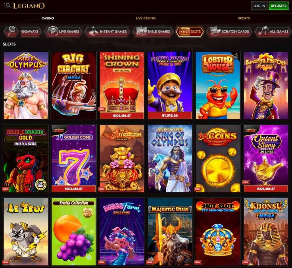 Legiano Casino desktop slots lobby screenshot presenting variety of slot games with categories and providers - verified Legiano Casino desktop slots lobby screenshot presenting variety of slot games with categories and providers - verified
