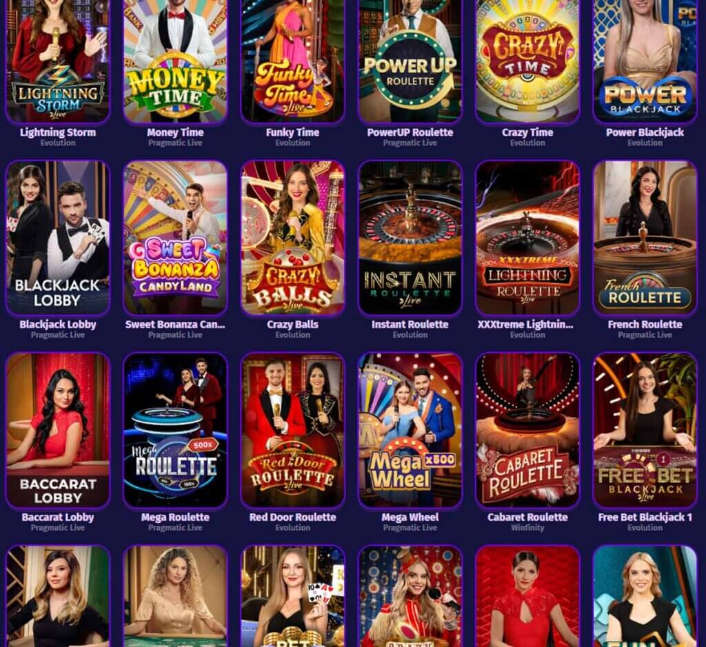 Lolly Spins Casino desktop live casino lobby screenshot featuring live dealer games and real-time streaming interface - review testing