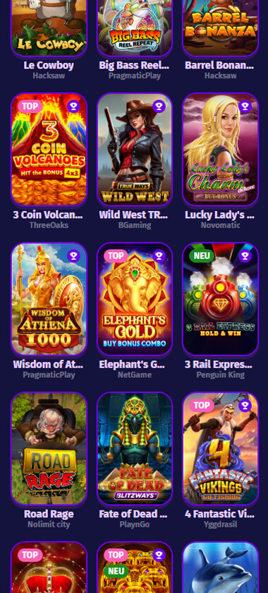 Lolly Spins Casino mobile slots interface screenshot showing slot game selection with popular titles and filtering options - captured during platform testing